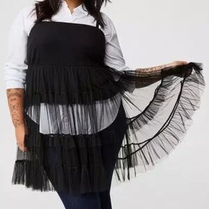 Torrid Challis And Mesh Tiered Sleeveless Top Black